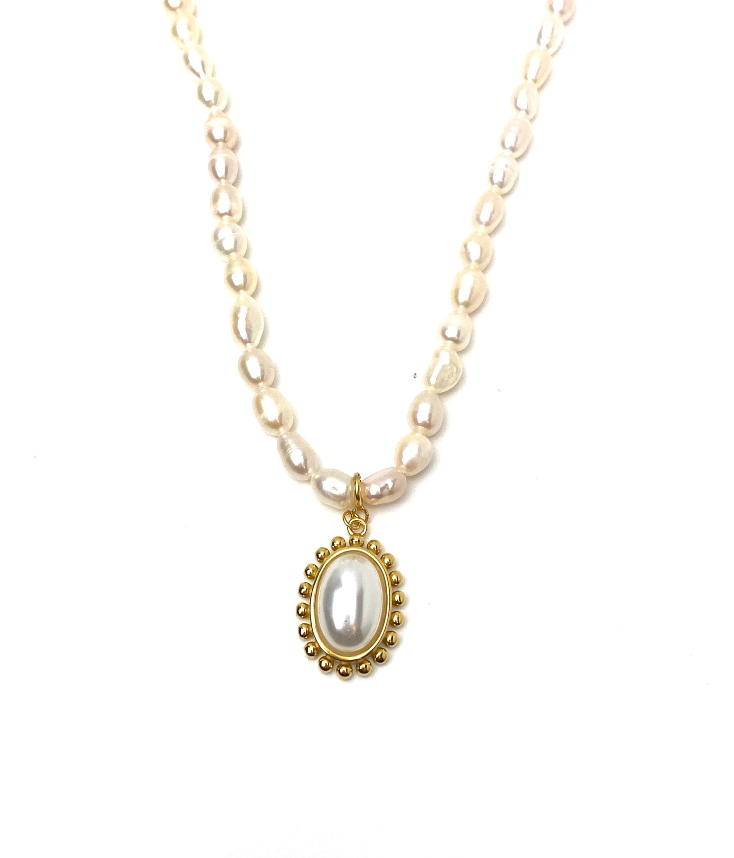 Collier de perles ovales en argent sterling 925 et or