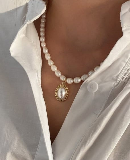 Collier de perles ovales en argent sterling 925 et or