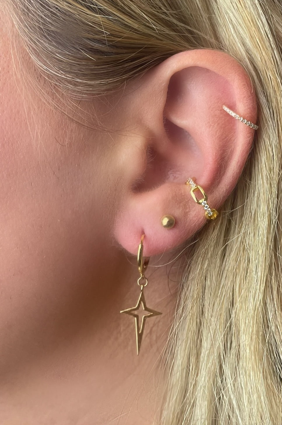 925 Sterling Silver Gold Cross Huggie Earrings