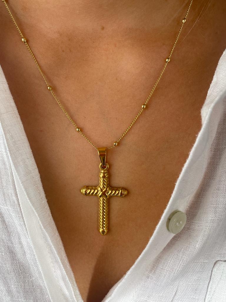 Vintage Cross Pendant Beaded Necklace