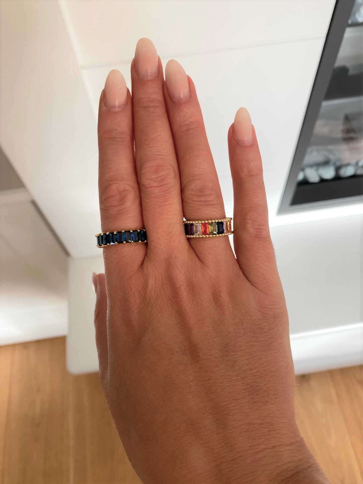 Multicolored Stone Double Gold Beaded Band