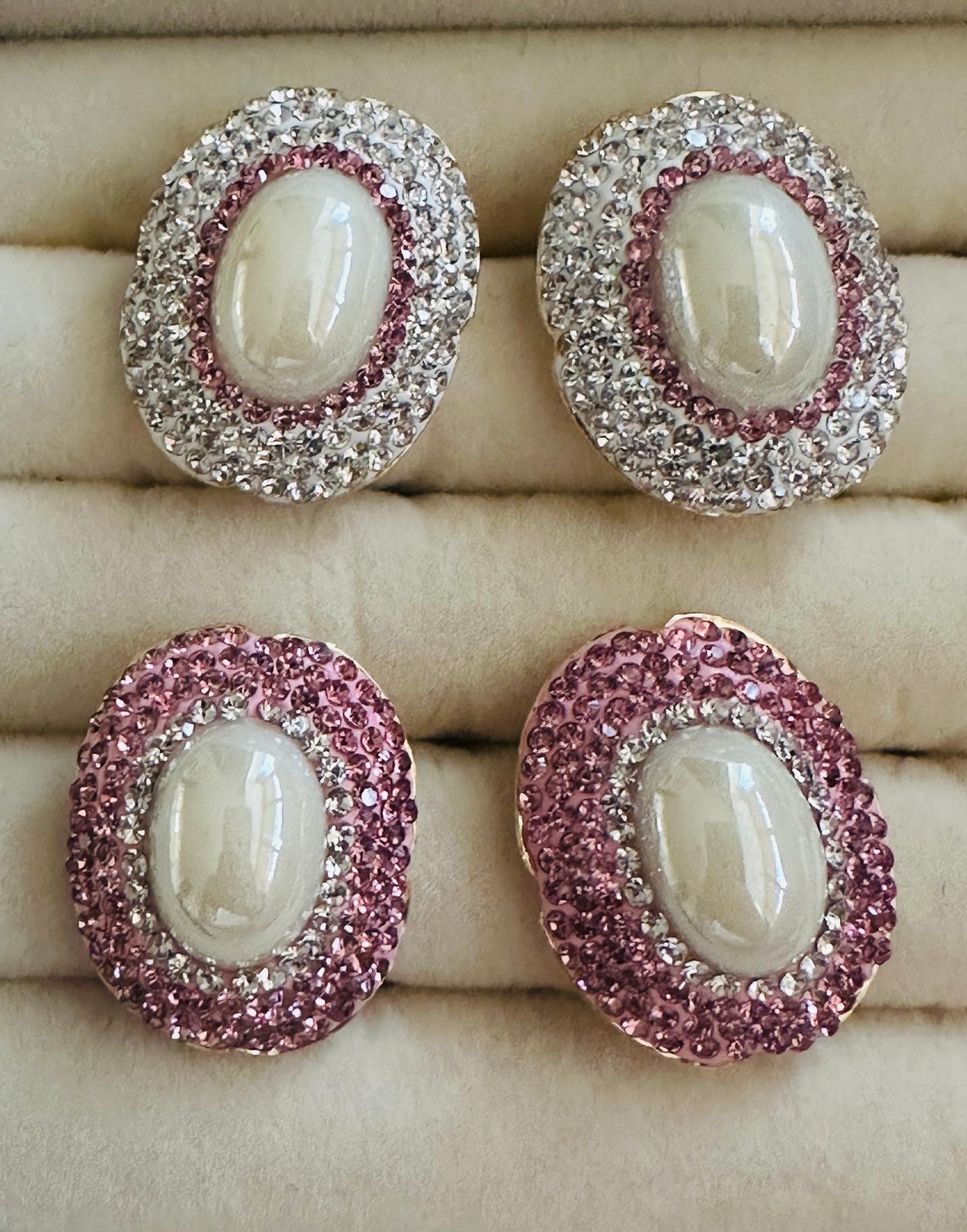 Large Pink Crystal Pearl Earrings