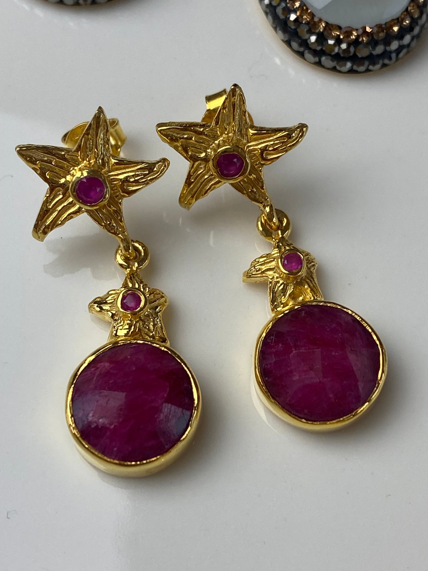 Ruby Star Earrings