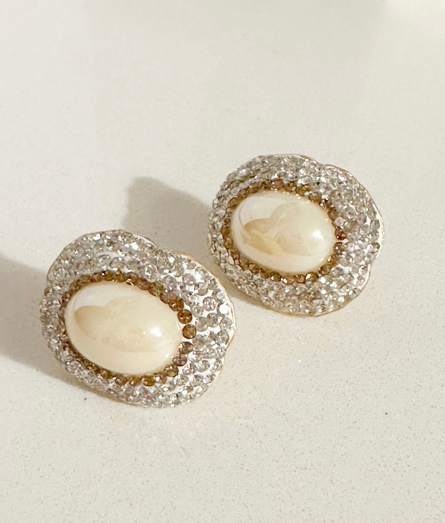 Large Pearl Crystal Stud Earrings