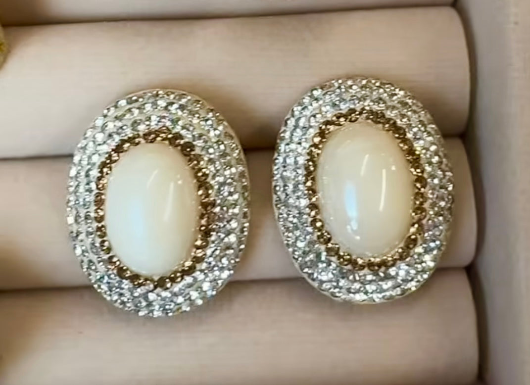 Large Pearl Crystal Stud Earrings