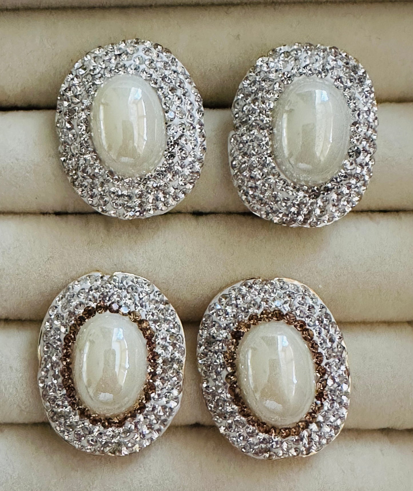 Large Silver Pearl & Crystal Stud Earrings