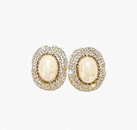 Large Pearl Crystal Stud Earrings