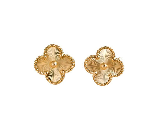 Clover Flower Golden Stud Earrings