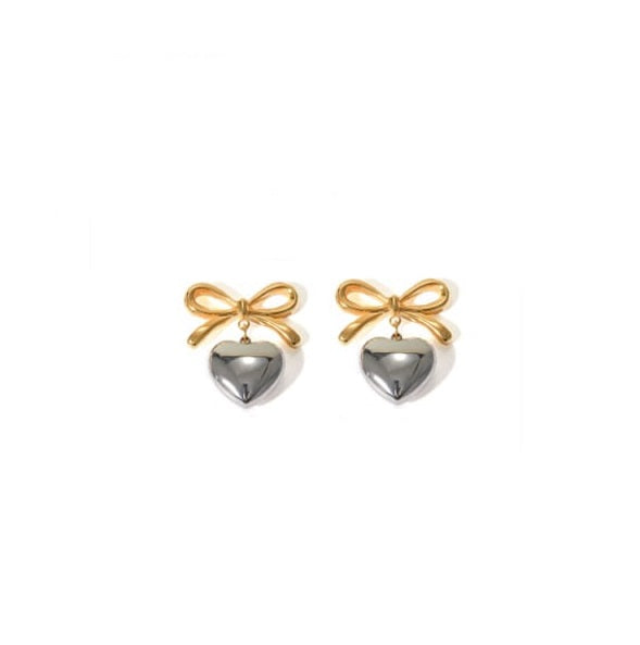 Grace Silver and Gold Heart Bow Earrings