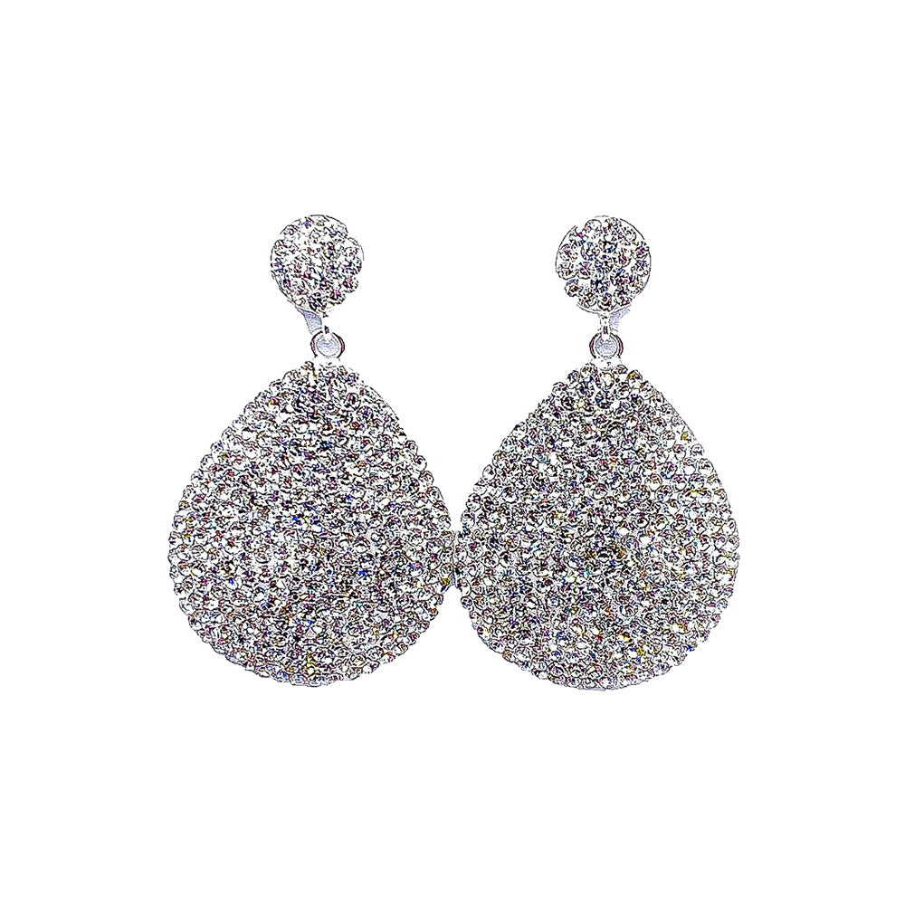 Oval Crystal Large Drop Earrings