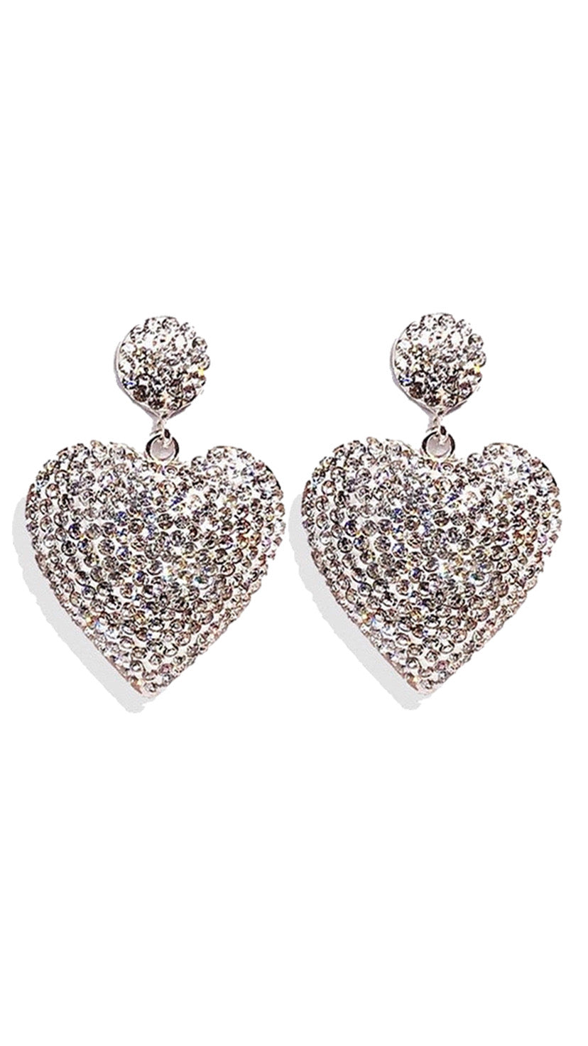 Silver Heart Drop Earrings