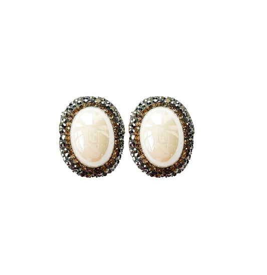 Pearl Crystal Eclipse Stud Earrings