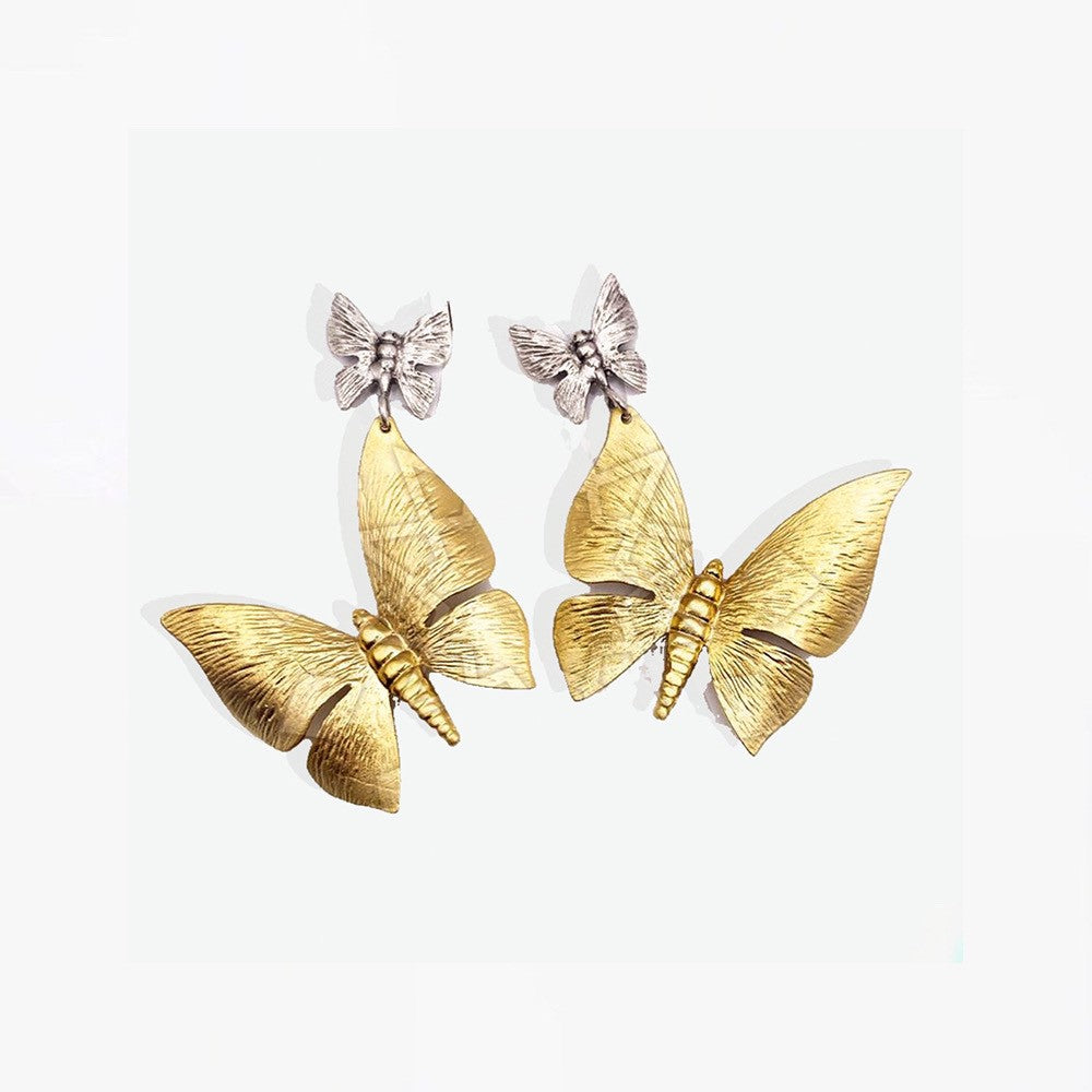 Gold & Silver Drop  Butterfly Earrings