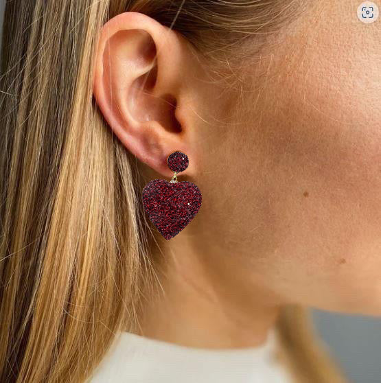 Wine Ruby Heart Earrings