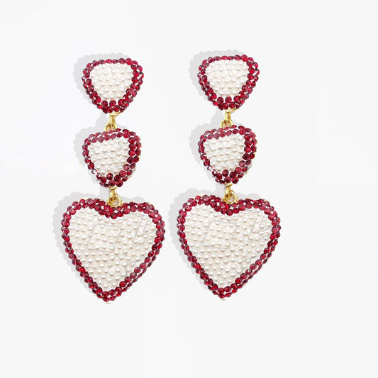 Ruby & Pearl Heart Triple Drop Earrings