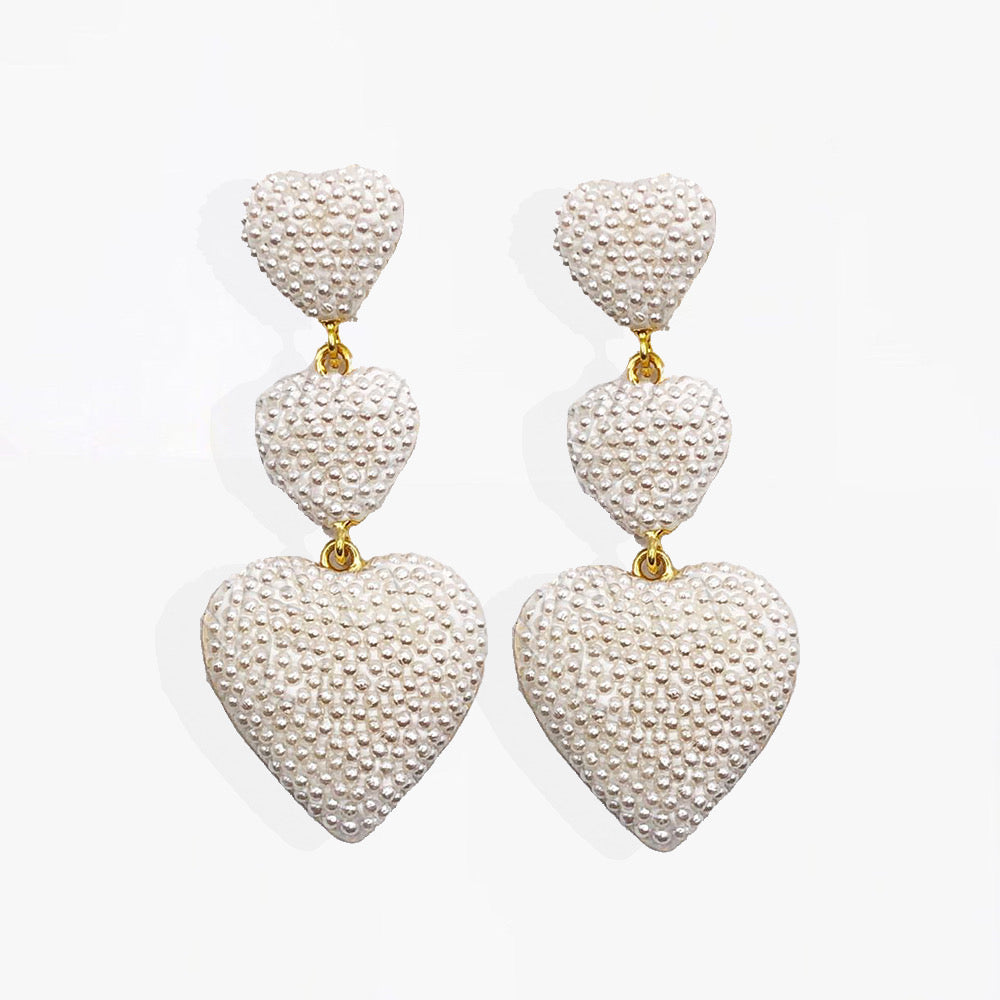 Pearl Heart Triple Drop Earrings