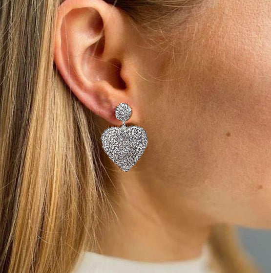 Silver Heart Drop Earrings