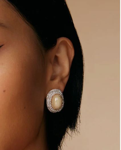 Large Pearl Crystal Stud Earrings