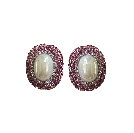 Large Pink Crystal Pearl Earrings