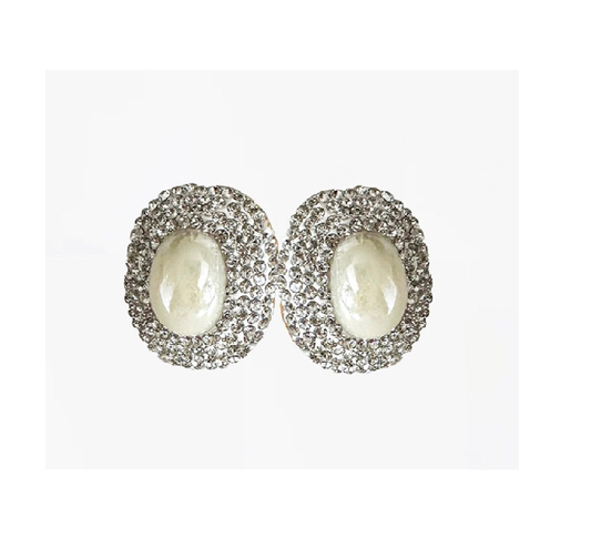 Large Silver Pearl & Crystal Stud Earrings