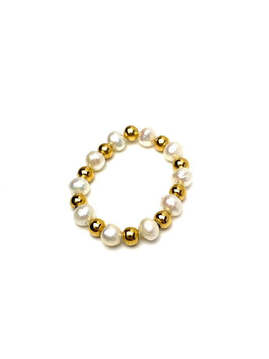 Pearl and Gold Beaded Ring