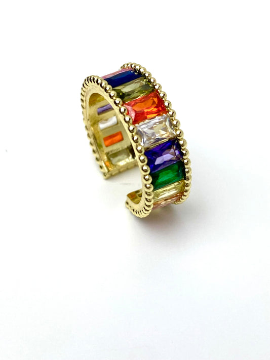 Multicolored Stone Double Gold Beaded Band
