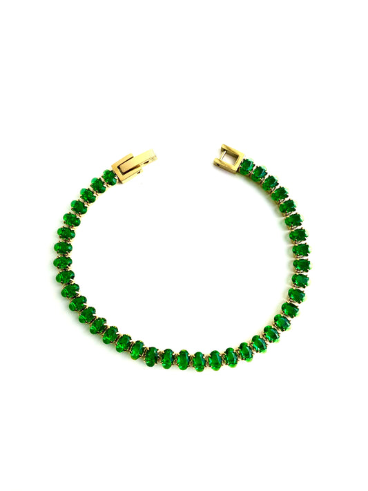 Oval Shape Emerald Green Tennis Bracelet
