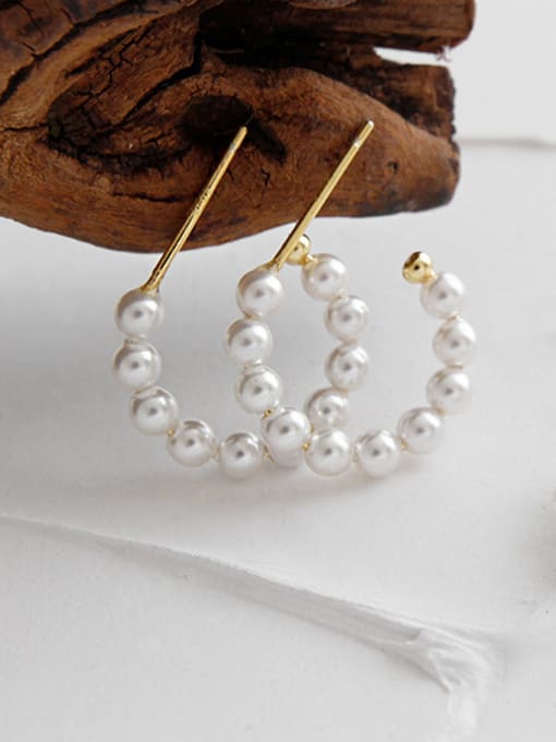 925 Sterling Silver Pearls Beaded Round Stud Earrings