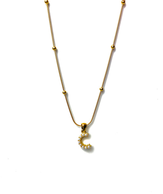Pearl Initial Beaded Gold Necklace