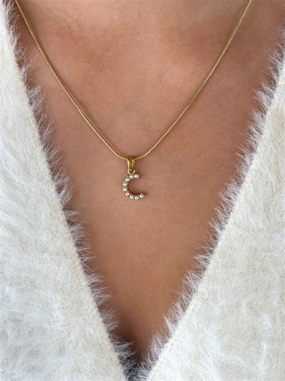 Pearl Initial Snake Gold Necklace