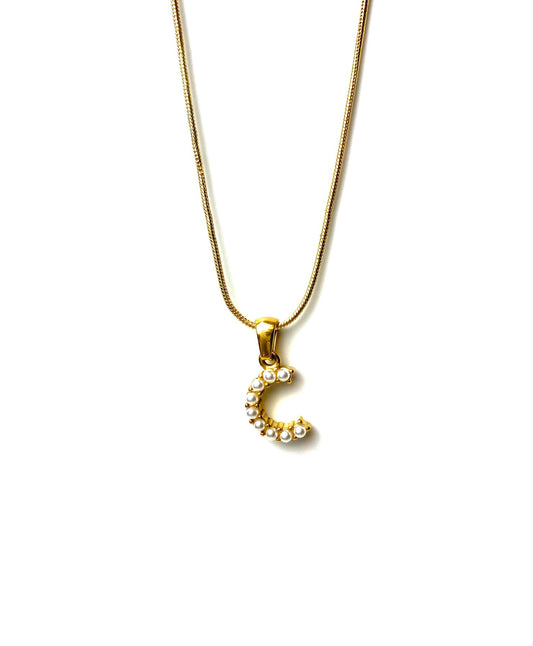 Pearl Initial Snake Gold Necklace