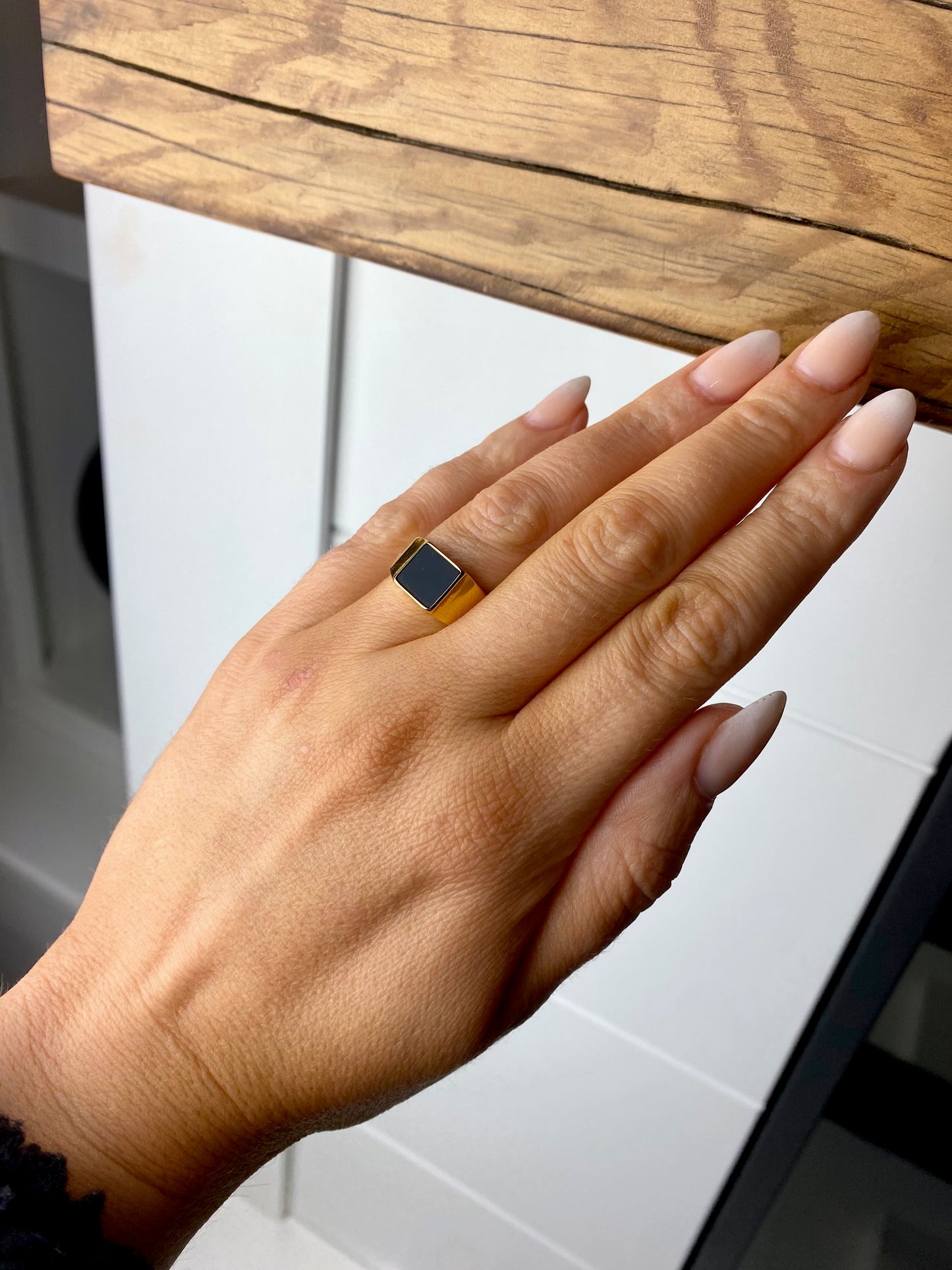 Black Enamel Square Ring