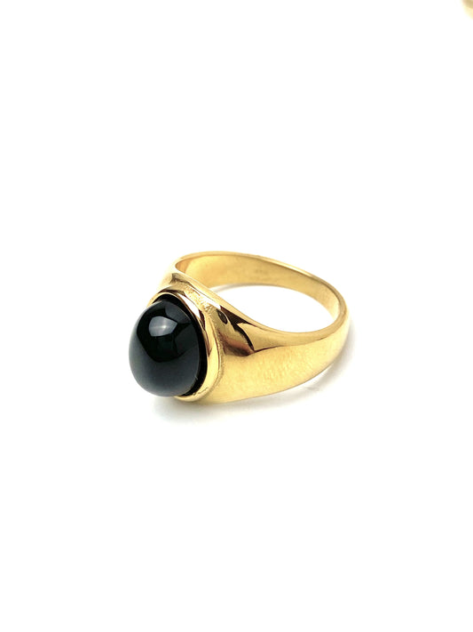 Oval Obsidian Black Stone Ring