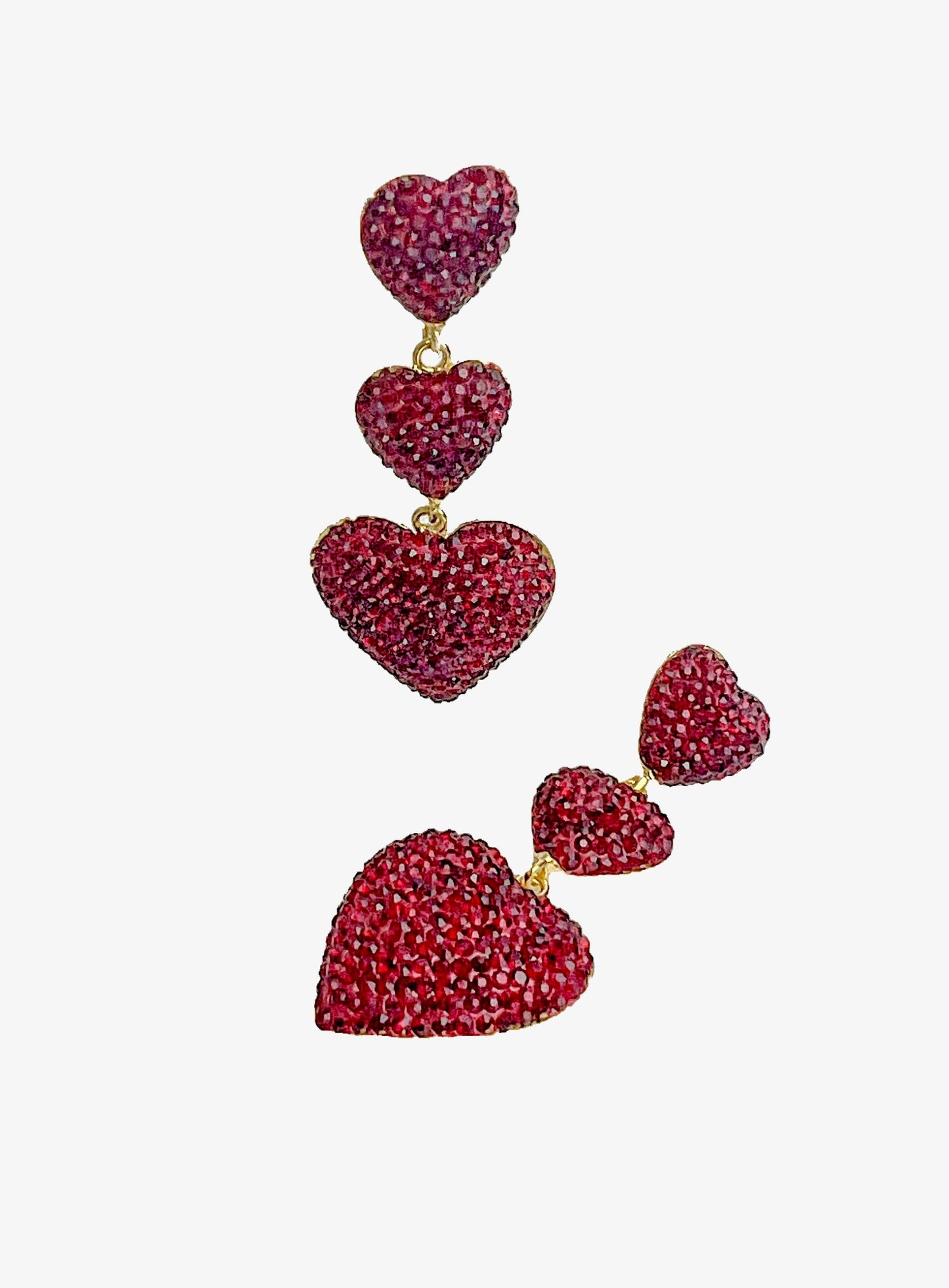 Ruby Heart Triple Drop Earrings