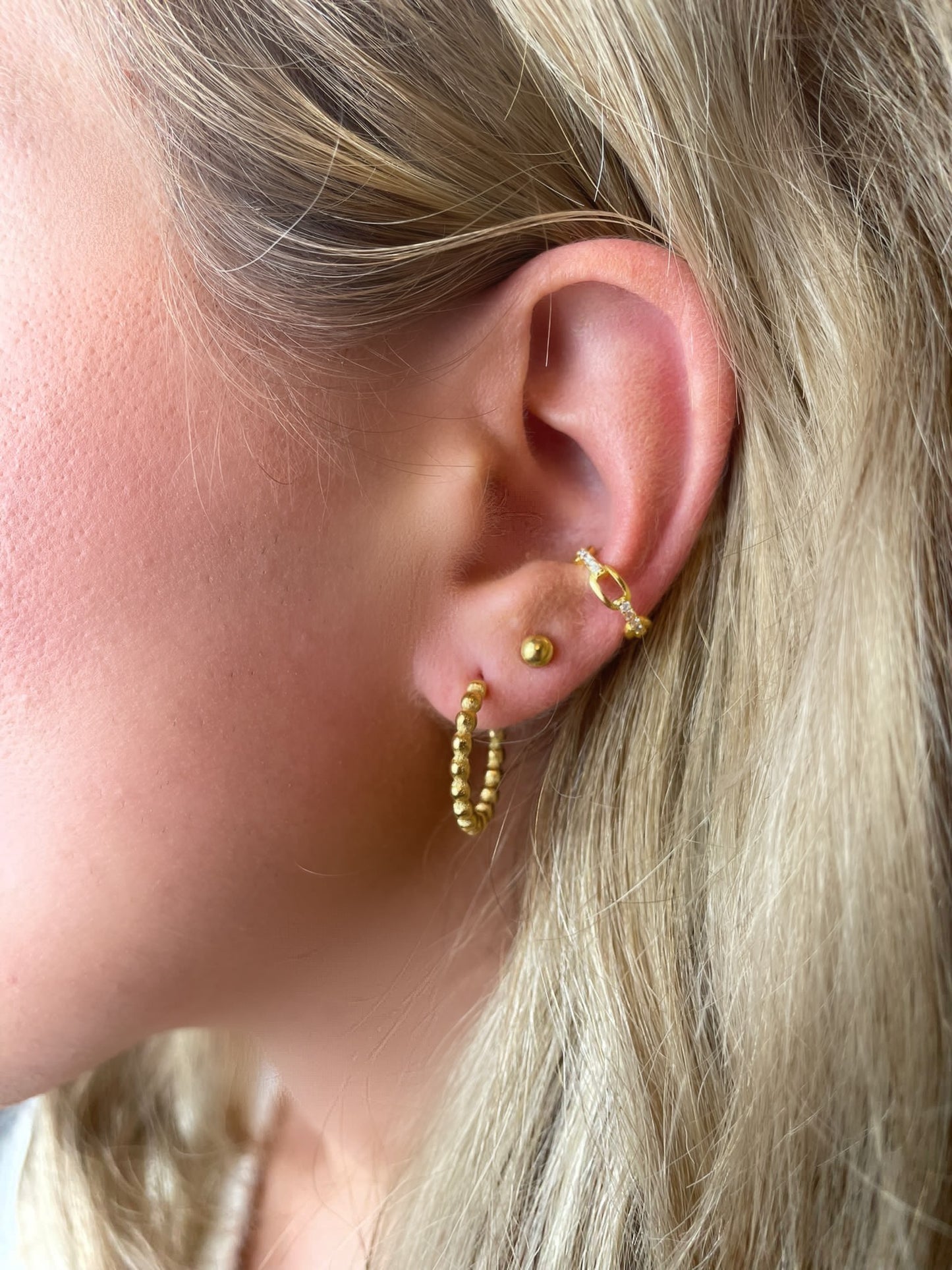 Gold Round Beaded Hoop Earrings